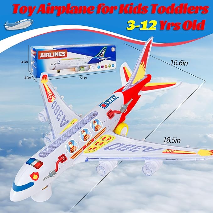 Airplane Toys for Toddlers with DIY Stickers, Toy Airplanes with Flashing Lights & Music & Sounds |Bump and Go Plane 3-7 8 9Years Old