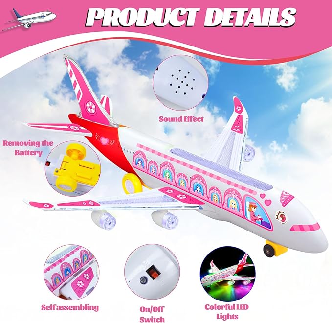 Airplane Toy for Kids Toddlers 3-5, Toy Airplanes with Flashing Lights & Sounds 4-8 8-12