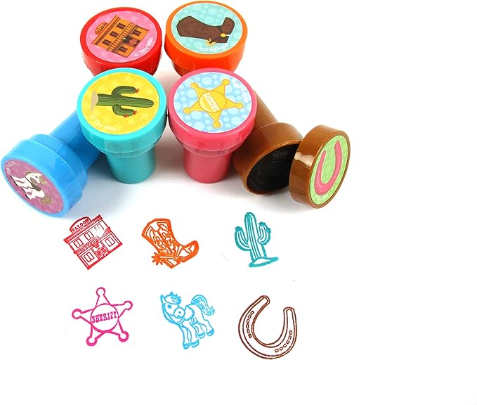 TINYMILLS 24 Pcs Western Black Cowboy Cowgirl Stampers for Kids Birthday Party Goody Bag Filler Pinata Filler