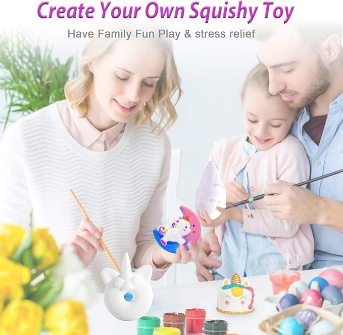Squishies Painting Kit for Kids,DIY Dessert Paint Toys White Blank Arts and Crafts Kawaii Soft Creamy Squishy Slow Rise Making Kit for Girls Boys Party Favors Toys Stress Anxiety Relief for Kid Adult