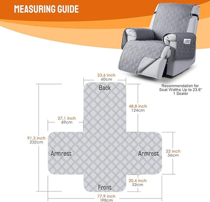 VANSOFY 100% Waterproof Recliner Chair Covers, Recliner Cover Non-Slip Dog Chair Cover Furniture Protector Washable Slipcover with Pocket, Elastic Straps for Pets, Dogs(Light Gray, 23.6")