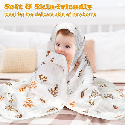 Zainpe 4Pcs Muslin Baby Hooded Towel & Washcloth Set Leaves 31.5 x 31.5 in
