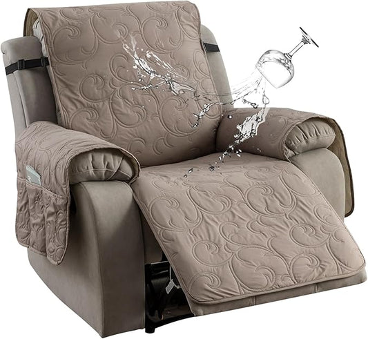 100% Waterproof Recliner Chair Cover, Recliner Chair Covers for Reclining Chair, Non-Slip Fabric Recliner Couch Cover for Living Room, for Pets Kids Protector, Washable (Taupe, 28"Recliner Chair)