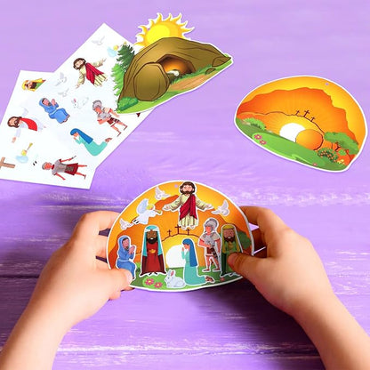 Civaner Make an Easter He Lives Sticker Scenes Religious Easter Stickers Craft Kit for Kids Resurrection Stickers Tree Ornaments Office Christian Jesus Stickers He is Risen Hanging DIY Art(16 Sets)