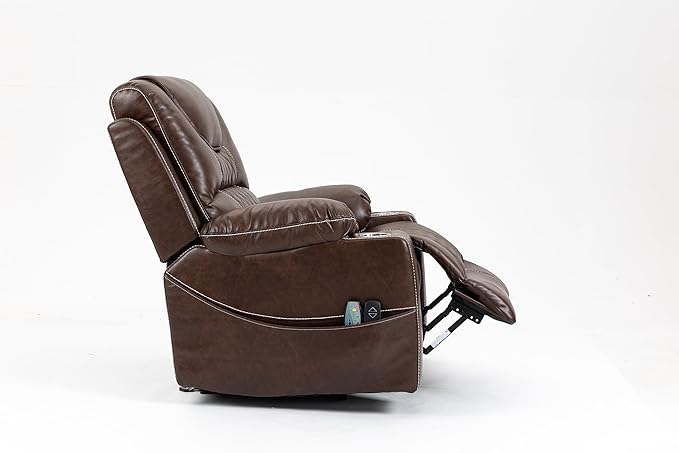FANYE Electric Power Lift Recliner Chair for Elderly W/Massage and Heat, Infinite Positions Two Remote Controllers Oversized Faux Leather Upholstered Recliner&Armchair W/Side Pockets & Cup Holders