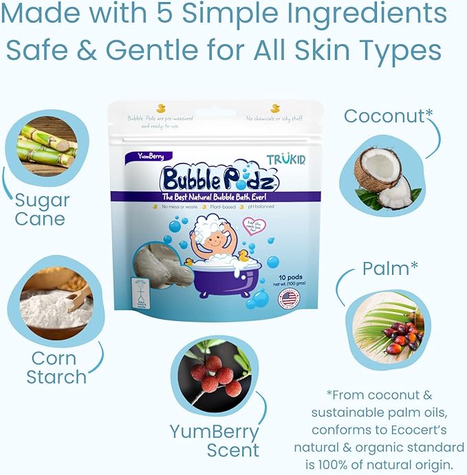 TruKid Bubble Podz Bubble Bath for Baby & Kids, Gentle Refreshing Bath Bomb for Sensitive Skin 7 for (24 Podz)