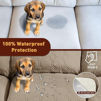 XINEAGE 100% Waterproof Recliner Chair Cover, Non Slip Covers for Recliner Chair with Pocket, Washable Dog Recliner Couch Cover with Elastic Straps (Light Coffee, 22")