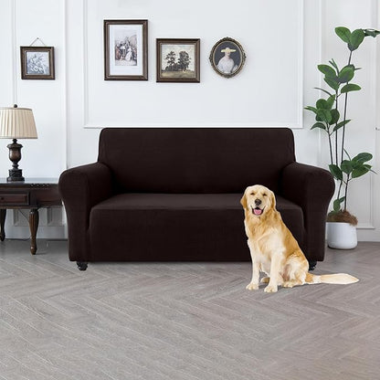 100% Waterproof Jacquard Fabric Couch Cover, Dual Layer with TPU Film, Leakproof High Elasticity Non-Slip Washable Furniture Protector for Pets, Dogs, Cats and Kids (Loveseat,Chocolate)