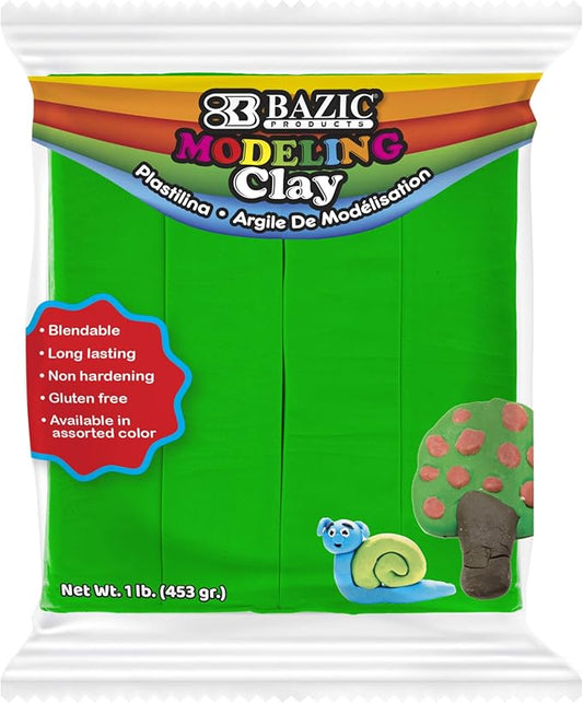 BAZIC Modeling Clay Green Color 1 LB, Light Dough Art Craft, Non Toxic Gift for Artist Kids Toddler Boys Girls, Bulk for Classroom, 1-Pack