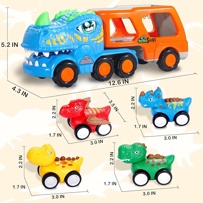 Dinosaur Truck Toys for Kids 1 2 3 4 Years，5-in-1 1-3，Dinosaur Transport
