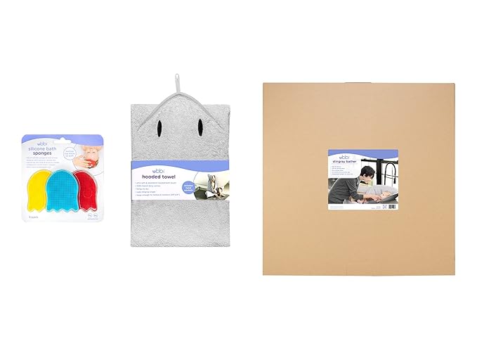Ubbi Hooded Towel, Sink Bather & Silicone Sponge Bundle 3 Cradle
