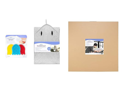 Ubbi Hooded Towel, Sink Bather & Silicone Sponge Bundle 3 Cradle