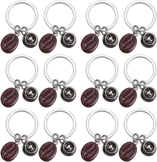 Abaodam 12Pcs Coffee Bean Keychain Coffee Party Favors Coffee Key Chain Bracelet Kids Party Favors Car Handbag Zinc Alloy Coffee Keychain