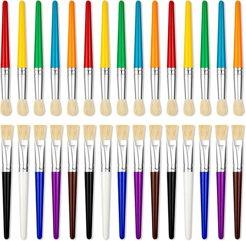 YGAOHF 30 Pcs Paint Brushes for Kids - Colorful Kids Paint Brushes Big Chubby Toddler Paint Brushes, Easy to Clean & Grip Round Flat Preschool Paint Brushes for Acrylic Washable Paint