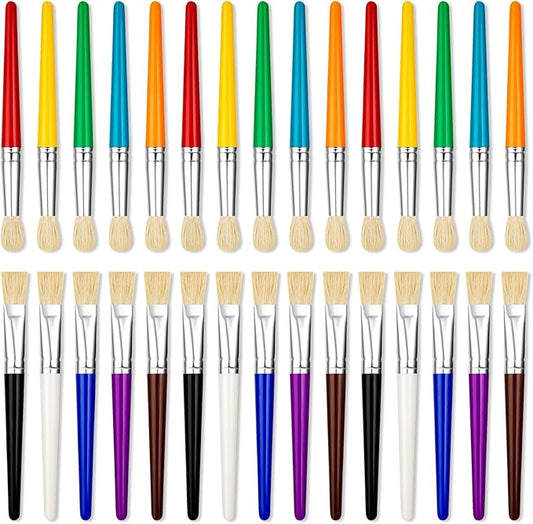 YGAOHF 30 Pcs Paint Brushes for Kids - Colorful Kids Paint Brushes Big Chubby Toddler Paint Brushes, Easy to Clean & Grip Round Flat Preschool Paint Brushes for Acrylic Washable Paint