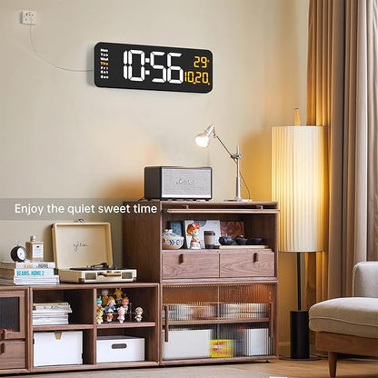 16.2" Large Digital Wall Clock with LED Display, Remote Control, Automatic Brightness Dimmer, Big Clock with Date, Week, Temperature, Orange
