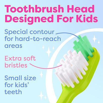 Trueocity Kids Toothbrush 6 Pack - Soft Contoured Bristles - Child Sized Brush Heads (3-10 Year Old) - Suction Cup for Fun & Easy Storage - Girl & Boy Set (6-Pack, Blue & Orange)