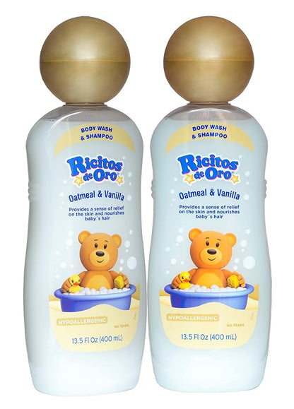 Ricitos de Oro Baby Shampoo and Body Wash, Formula with Oats and Vanilla 2-Pack of 13.5 Fl 2 Bottles