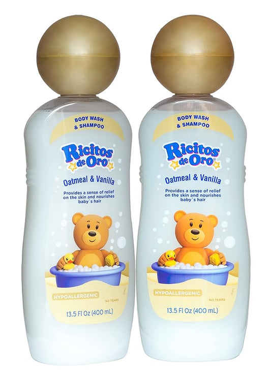 Ricitos de Oro Baby Shampoo and Body Wash, Formula with Oats and Vanilla 2-Pack of 13.5 Fl 2 Bottles