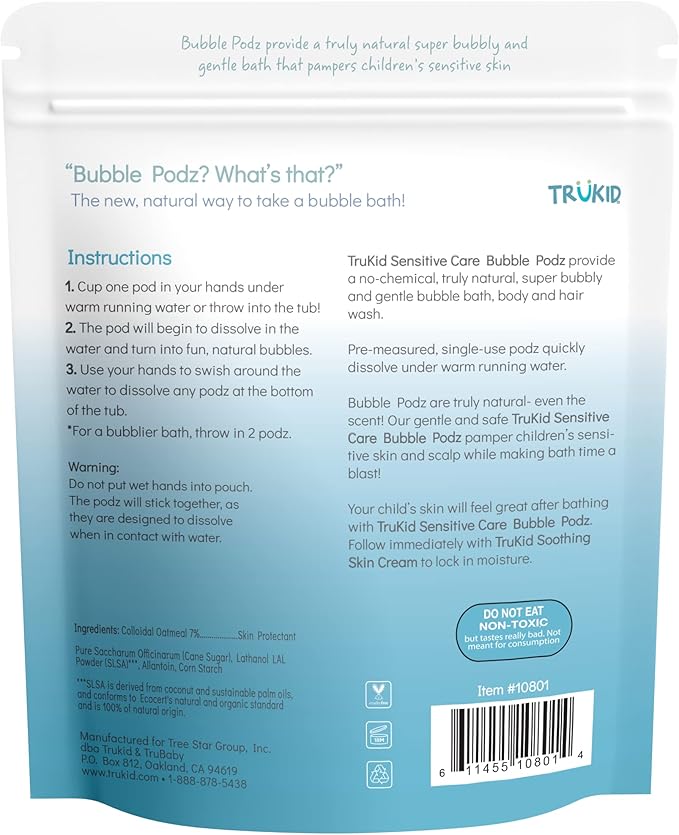 TruKid Bubble Podz Bubble Bath for Baby & Kids, NEA-Accepted for Eczema 7 for (60 Podz)