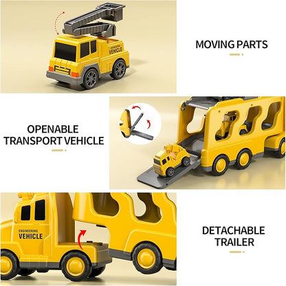 TEMI Construction Truck Toys Car for 3 4 5 6 Year Old Toddlers Boys, 7-in-1 Carrier Construction Vehicles Toys w/Play Mat