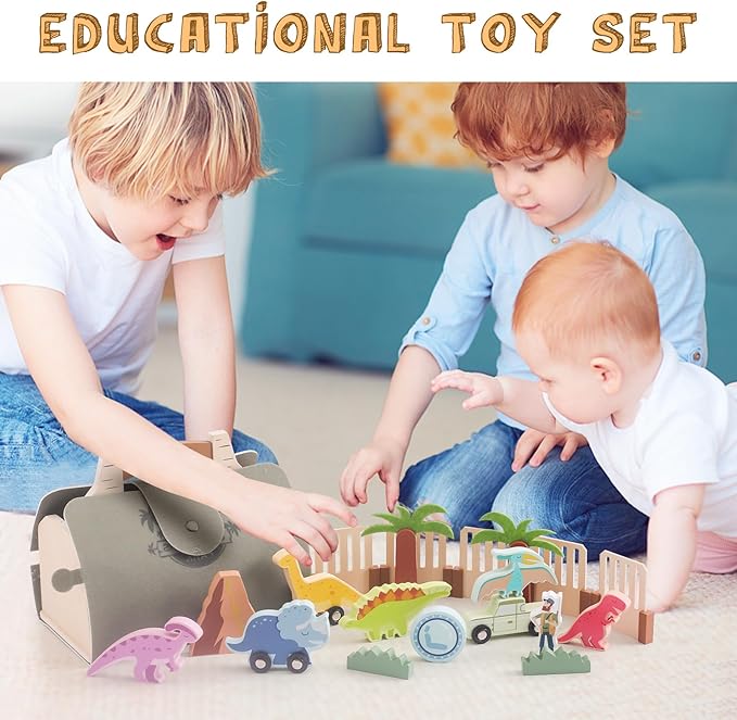 Dinosaur Train Set for Kids,Toy Train Set Tracks for Toddlers 19PCS,Dinosaur Road