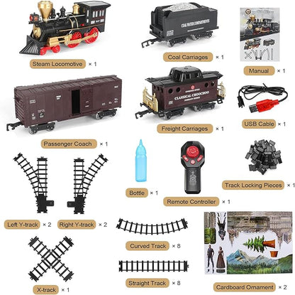 Train Set for Kids - Electric Remote Control Train Track Around Christmas Tree, Steam Locomotive Engine Train Railway Kits w/Smoke, Light & Sounds, Christmas Toys Gifts for 3 4 5 6 7 8 Year Old Kids