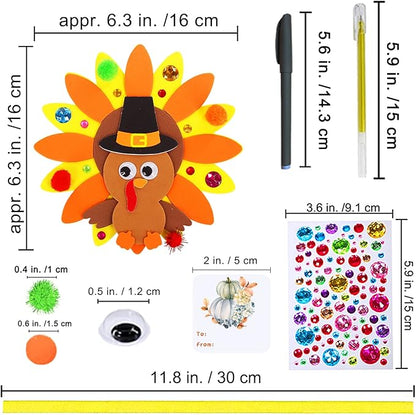 Winlyn 24 Sets Thanksgiving Turkey Ornaments Decorations Art Sets DIY Thanksgiving Craft Kits Fall Crafts Autumn Leaf Pumpkin Turkey Foam Stickers Arts and Crafts for Kids Party Classroom Activities