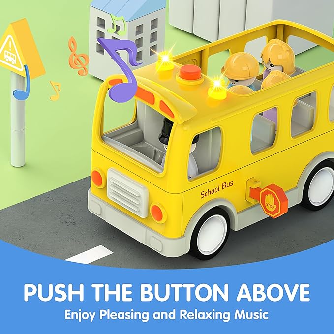 Veslier School Bus Toys with 5 Play Figures for Toddlers, Kids Car Toy with Lights ＆ Sounds 18M+ 2 3 4 5 Year