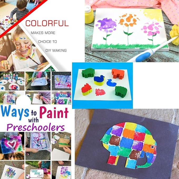 Toddler Painting Set-57Piece Painting Tool Kit with Art Smock - Kids Paint Brushes Sponge Kits- Toddler Kids Early Learning Toys Finger Paints Sponges Washable Acrylic Paint Art Supplies Gift