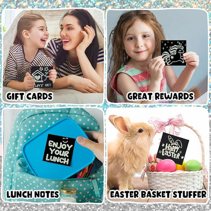 ZMLM Rainbow Scratch Paper Art Mini Notes Easter Basket Stuffers for Kids Teens Gifts Ages 4-8 Bulk Craft Supplies for Girls Boys Birthday Classroom Party Games Toy Stocking Stuffers(Silver)