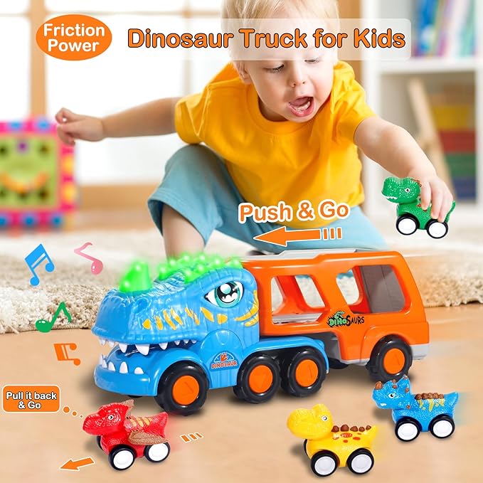 Dinosaur Truck Toys for Kids 1 2 3 4 Years，5-in-1 1-3，Dinosaur Transport