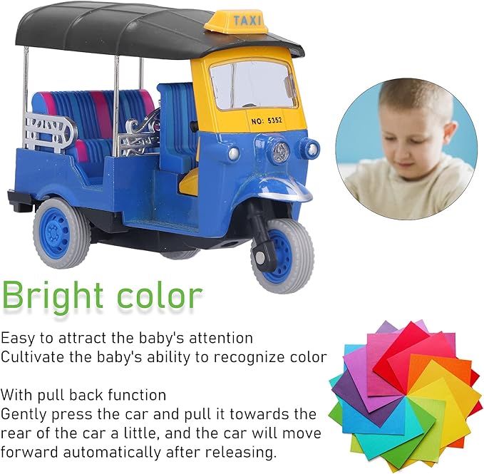 RiToEasysports Tricycle Toy, Pull Back Thai Tricycle Simulation Alloy Tuk
