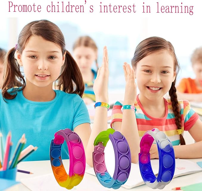 TOMOIN 30 Pcs Pop Fidget Bracelet, Wearable Push Pop Bubble Sensory Toy Stress Relief Silicone WristbandFidget Toy ,for Kids, Adults and ADHD Autism Anxiety Pop Colorful Wristband