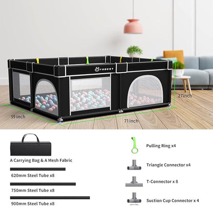 YOBEST Baby Playpen, 71"x59" Small Infant Playard with Gates, Sturdy Safety Playpen with Soft Breathable Mesh, Indoor & Outdoor Toddler Play Pen Activity Center for Babies, Kids, Toddlers