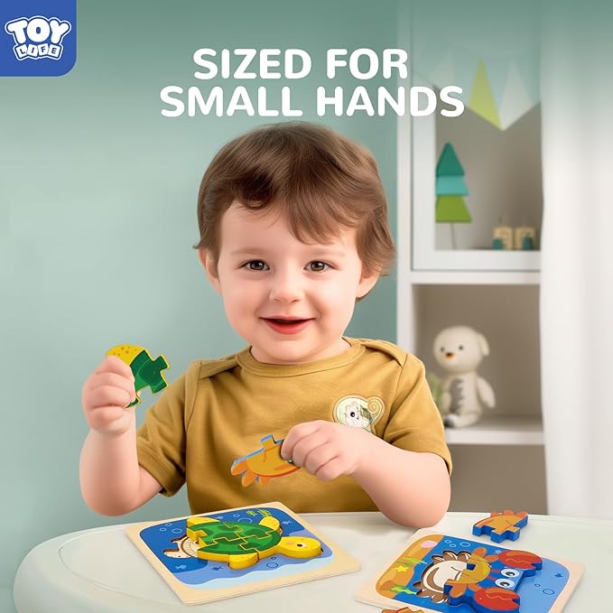TOY Life Wooden Puzzles for Toddlers 2-4, Sea Animals Toddler Puzzles, Puzzles for Toddlers 1-3, Wood Puzzles Educational Montessori Toys Gifts for 1 2 3 Year Old, Baby Puzzles Kids Learning Toy