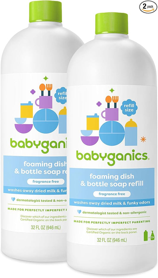 Babyganics Foaming Dish & Bottle Soap, Fragrance Free 32 Fl 2), Packaging