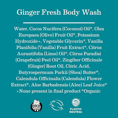 Earth Mama Ginger Fresh Foaming Hand Soap and All Purpose Body Wash for Sensitive Skin, Liquid Castile Soap with Organic Coconut Oil 5.3 fl (2-Pack)