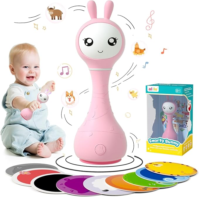 alilo Smarty Bunny Baby Rattle Musical Light Up Toys, Infants Newborns Baby Toys 0-3-6-12-18-24 Months 1 Year 4 Music 9 Color