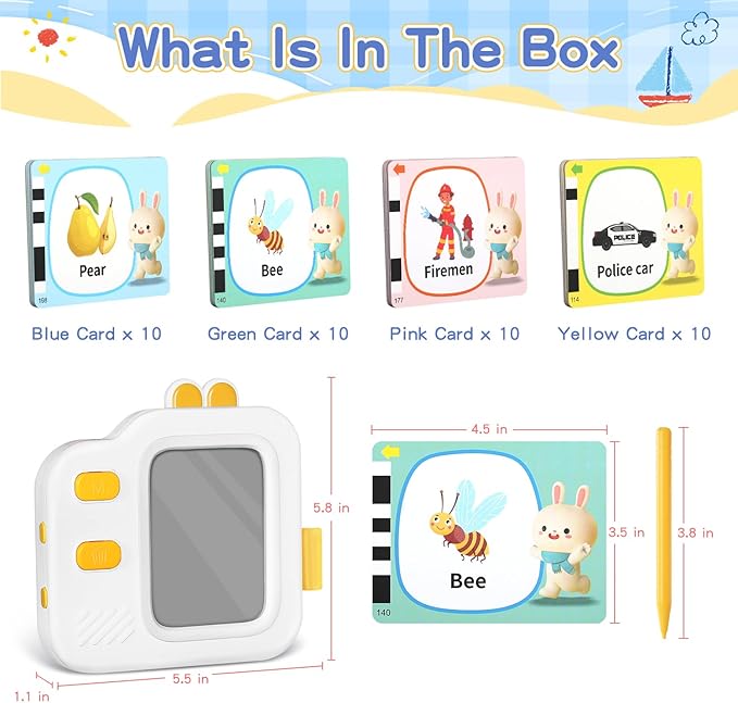 Talking Flash Cards with LCD Writing Tablet for Toddlers, Language Learning Toys with 80 Words, Learning Phrases, Objects Adjectives, Speech Therapy, Autism Sensory Toys Learning Montessori Toys