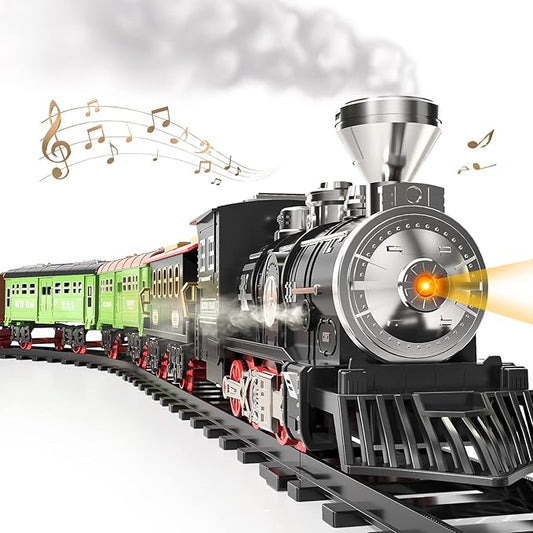 TEMI Large Train Set - Kids Electric Train Toy with 3 Way Smoke Locomotive, Light and Sounds