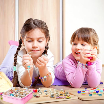 SUREHOME Charm Bracelet Making Kit for Girls 8-12, Art & Crafts for Ages 6-8 Kids Jewelry Making Kit with Initial Box Perfect Personalized Gifts 7+ 9 10 11 Year Old Girls Birthday Christmas Stuff - A