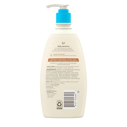 Aveeno Baby Daily Moisture Gentle Body Wash & Shampoo with Oat Extract, 2-in-1 Baby Bath Wash & Hair Shampoo 18 fl.