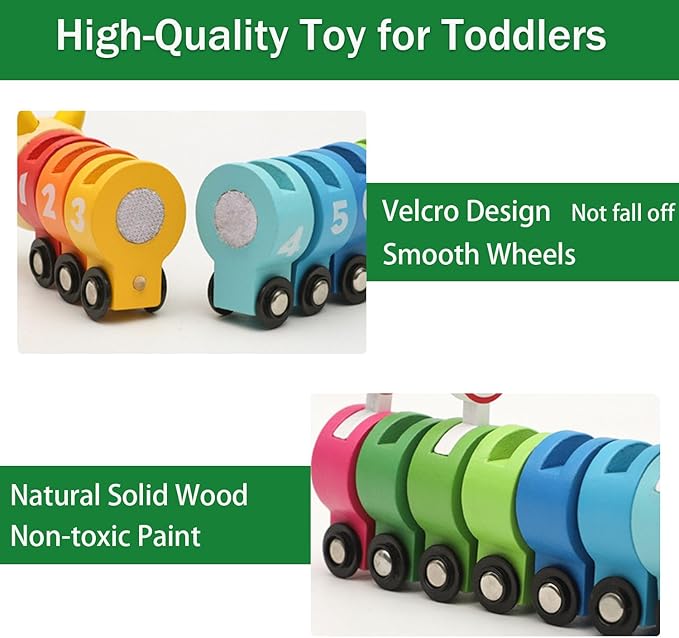 Montessori Toys for 1 2 3 Year Old, Wooden Caterpillar Number Train Set Toys with Street Signs 2-4 Year 1-3, Birthday 2 3