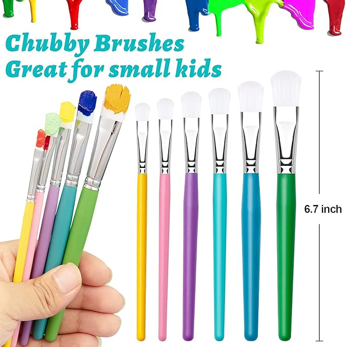 YGAOHF 6PCS Kids Paint Brushes Set - Assorted Washable Paint for Kids, Easy to Clean & Hold Small Toddler Paint Brush for Acrylic, Oil, Watercolor, Washable Paint