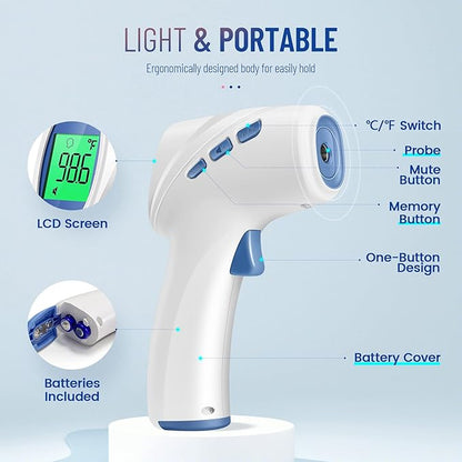 Forehead Thermometer for Adults and Kids, Digital Infrared Thermometer with Fever Alarm