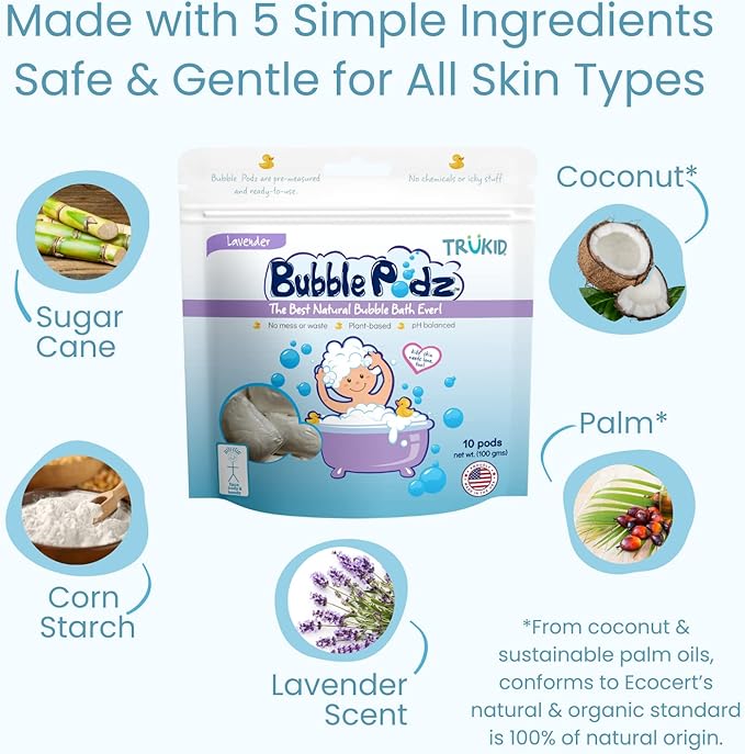 TruKid Bubble Podz Bubble Bath for Baby & Kids, Gentle Refreshing Bath Bomb for Sensitive Skin 7 for (24 Podz)