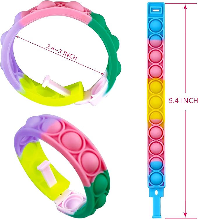 60PCS Pop Fidget Bulk Bracelets Toys, Fidget Popper Bracelet Pack, Durable and Adjustable, Multicolor Pop Bracelet Finger Press Bracelet for Kids and Adults Bulk Toys Bulk Fidgets