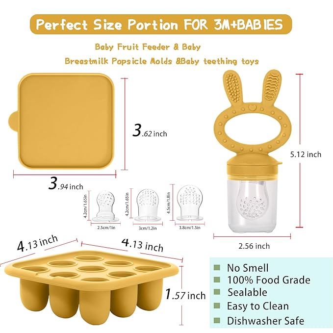 WAJIAYON Baby Breastmilk Popsicle Molds & Baby Fruit Feeder (2 Pack), Baby Food Freezer Tray Storage Containers