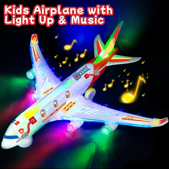 Airplane Toys for Toddlers with DIY Stickers, Toy Airplanes with Flashing Lights & Music & Sounds |Bump and Go Plane 3-7 8 9Years Old